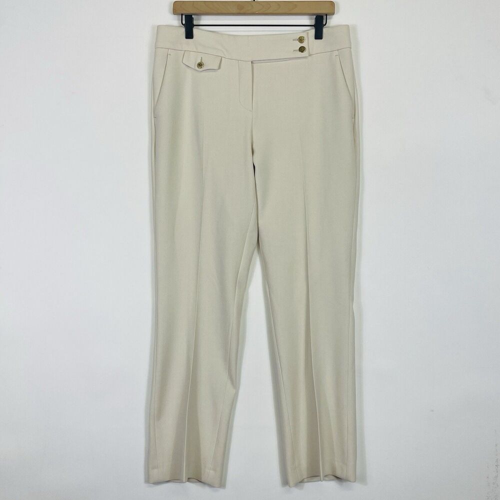 Seductive Inez Beige Overlap Waistband Pockets Dress‎ Pants Womens 40 EU 10 US